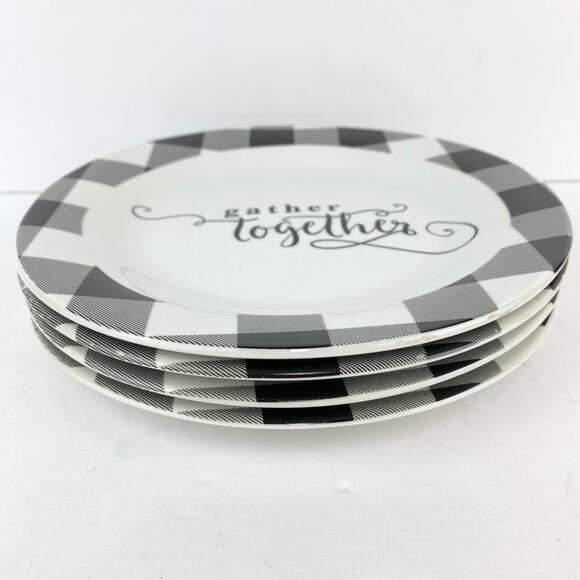 Royal Norfolk Black Gingham Fall Dessert Salad Plates Set of 4 - Picture 7 of 8